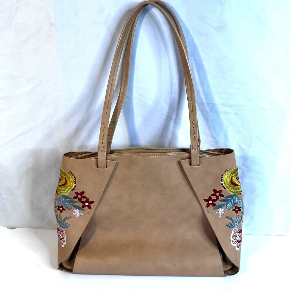 Chicos Floral Embroidered Faux Leather Boho Shoulder Bag Feminine Pretty